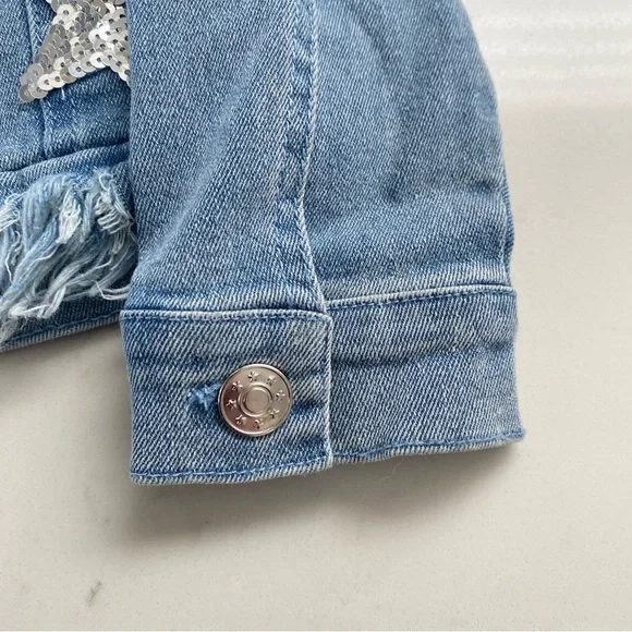 Baby Sara Toddler Jean Jacket Sequins Black, Gold & Silver Stars Size 2T - Picture 7 of 11